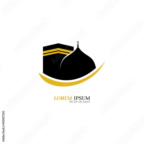 Hajj, Umra logo. Hajj mabrour islamic culture. Mecca icon concept tour and travel vector illustration