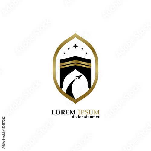 Hajj, Umra logo. Hajj mabrour islamic culture. Mecca icon concept tour and travel vector illustration