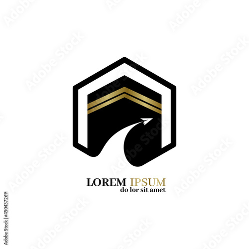 Hajj, Umra logo. Hajj mabrour islamic culture. Mecca icon concept tour and travel vector illustration