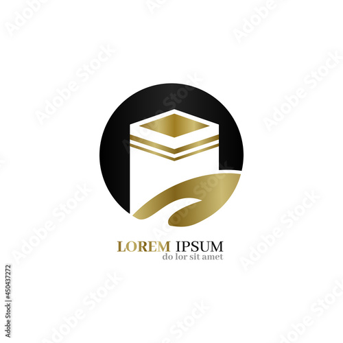 Hajj, Umra logo. Hajj mabrour islamic culture. Mecca icon concept tour and travel vector illustration