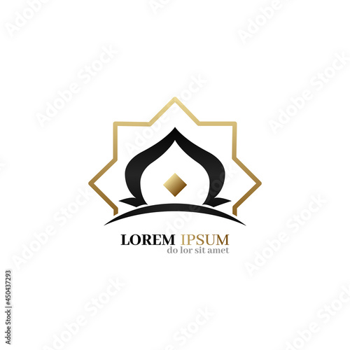 Islamic mosque logo isolated on white background. Minimalist concept islamic university, institute, library, student learning, brand identity
