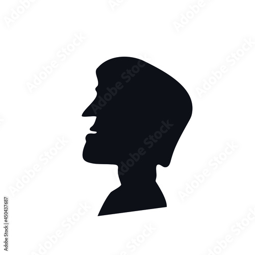 Silhouette logo icon sign brazen arrogant man for book decoration Bad hero symbol Hand drawn face head profile Cartoon game design style Fashion print clothes apparel greeting invitation card cover ad