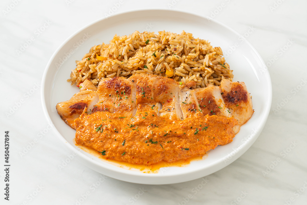 grilled chicken steak with red curry sauce and rice grilled chicken steak with red curry sauce and rice