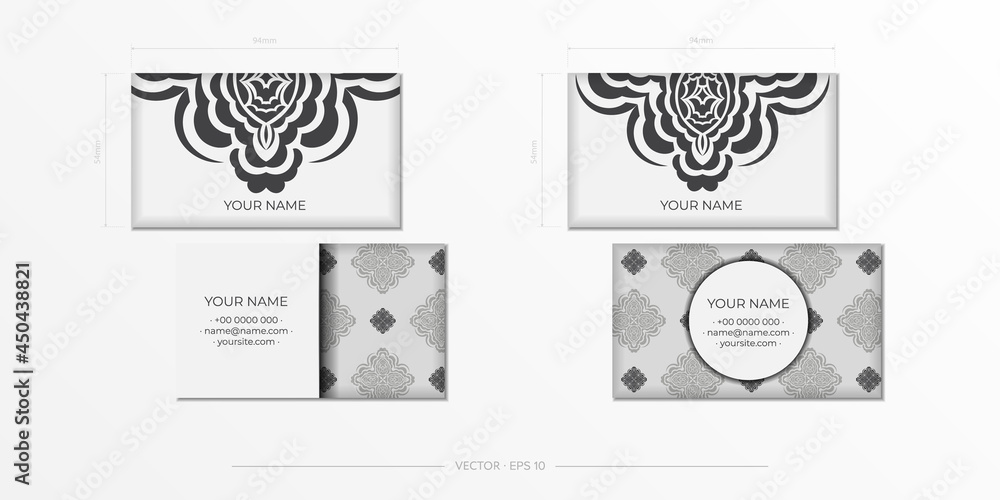 Business cards in white with gorgeous vector patterns with mandala patterns. Business card design with monogram ornament.