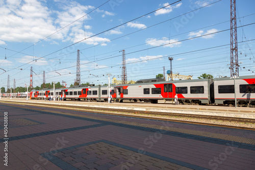 Landing on high-speed passenger electric train at Belgorod city station