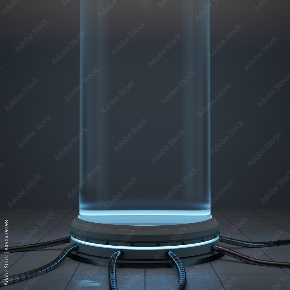 3D Rendering of sci fi theme laboratory glass tube. Concept for high tech  background, cryogenic tank, wallpaper Illustration Stock | Adobe Stock