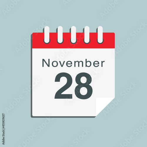 Icon day date 28 November, template calendar page