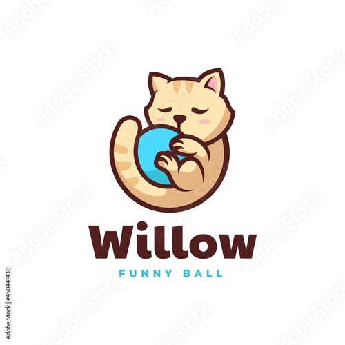 Vector Logo Illustration Ball Cat Simple Mascot Style.