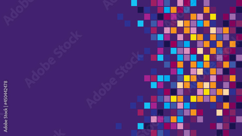 Abstract background with colorful squares, pixel art style, space for text, vector illustration.