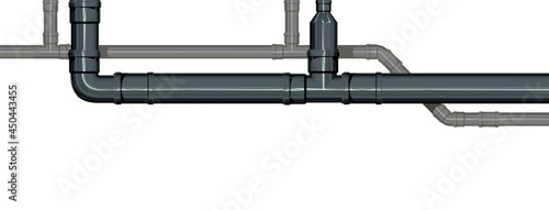 Sewer line. Water fittings. Pipeline for various purposes. Horizontal position. Illustration isolated on background vector