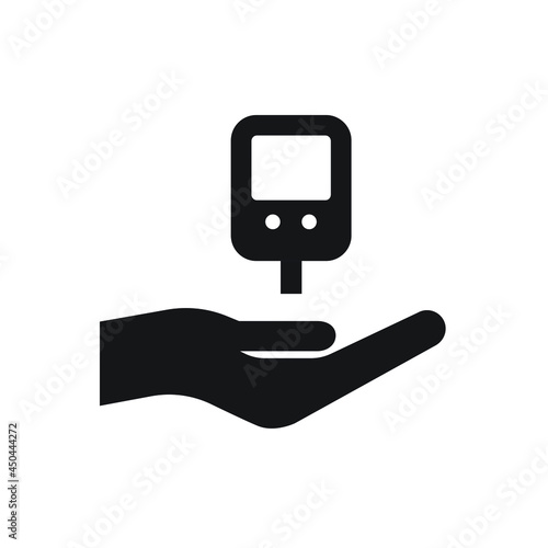 Glucometer on hand flat icon isolated on white background. Vector illustration