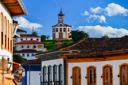 A street view of the historic small town of Serro, a remote colonial gem near Diamantina, Minas Gerais, Brazil photo