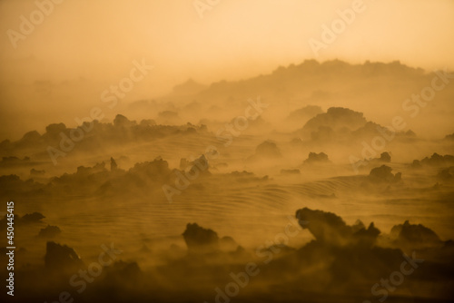 The otherworldy desert landscape of the Central Highlands during a sandstorm on the way to the 2014 Bardarbunga eruption at the Holuhraun volcanic fissures  Iceland