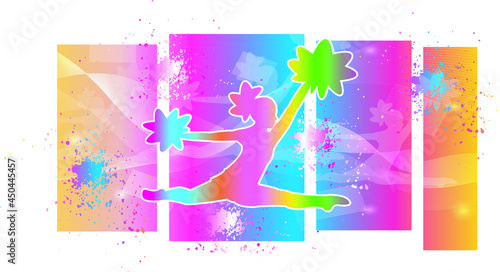 Cheerleading logo design. Colorful sport background. Website Landing Page. Template for apps. Modern geometric. Vector illustration.