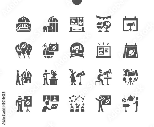 Astronomy Day. Observatory, telescope and planetarium. Cosmonauts public lectures. Calendar. Science museum. Holiday. Vector Solid Icons. Simple Pictogram