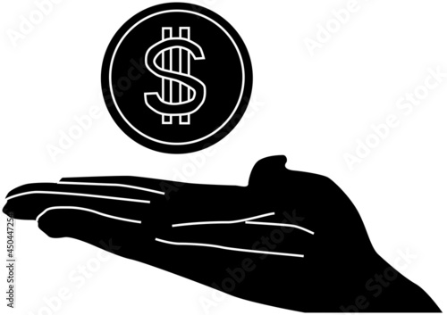 人の手の上にあるドルのコイン「シルエット」