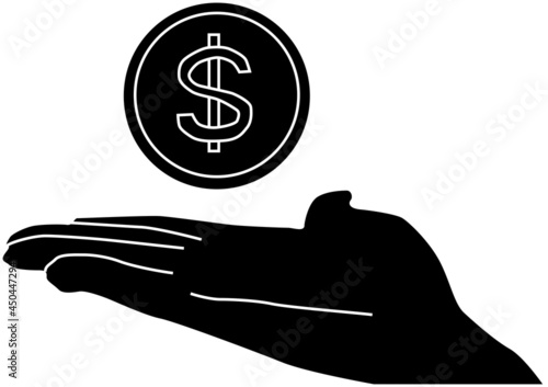 手の上にあるドルのコイン「シルエット」