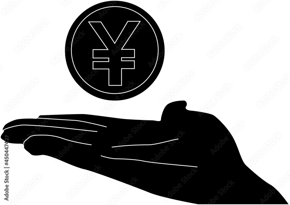 手の上にある日本円のコイン「シルエット」