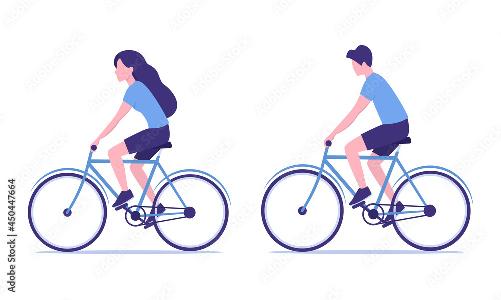 Fototapeta premium People ride bicycles. Flat colored illustration. Isolated on white background.