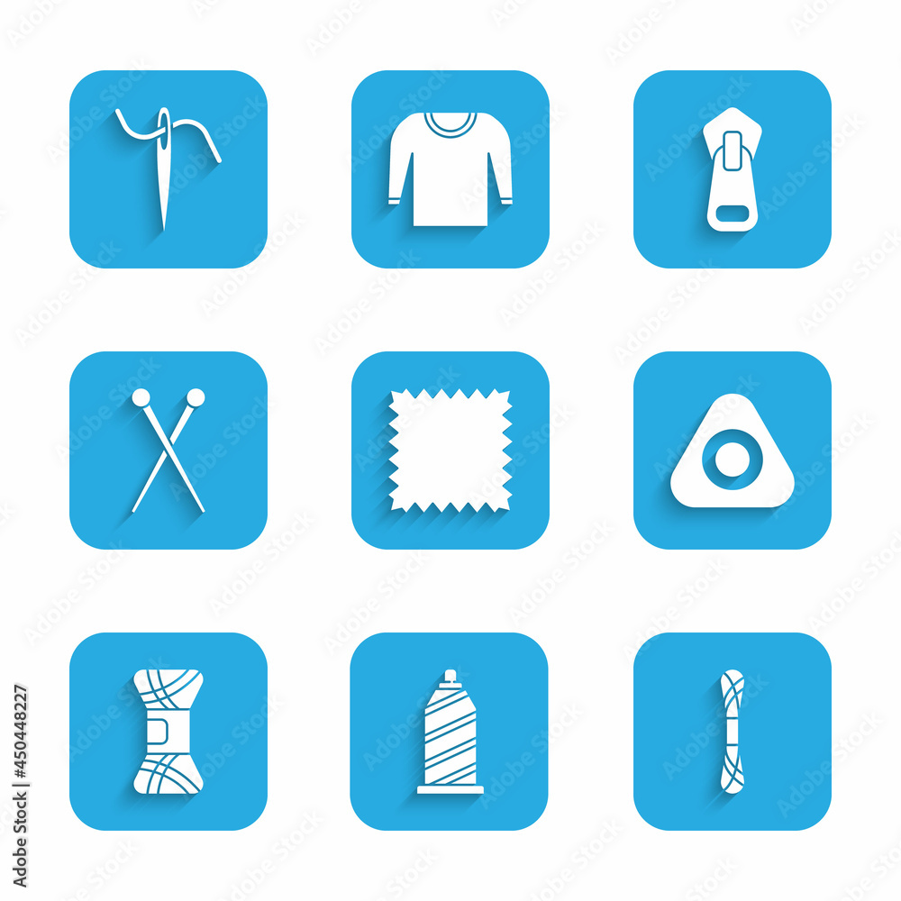 Set Leather, Sewing thread, Yarn, chalk, Knitting needles, Zipper and Needle for sewing with icon. Vector Set Leather, Sewing thread, Yarn, chalk, Knitting needles, Zipper and Needle for sewing with icon. Vector