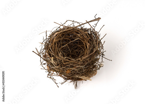 Bird nest isolated on white background.