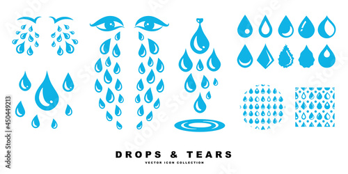 Blue cry cartoon tears icon or sweat drops from eyes
