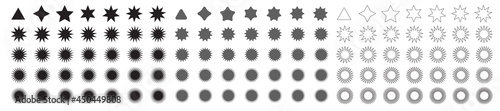 Different stars set. Star icons, multi pointed sparkle symbols
