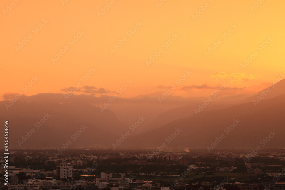 View of Taitung City and Mountains in Taiwan