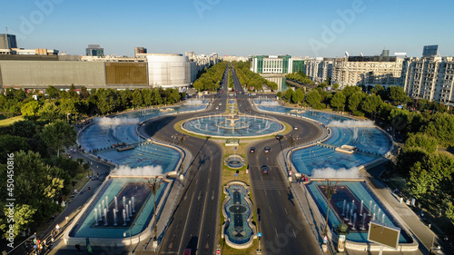 Aerial view of a busy boulevard on a sunny afternoon