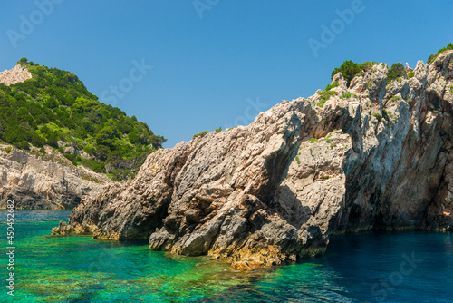 rocky coast of greek island and sea view, landscape greece view from boat © kosmos111
