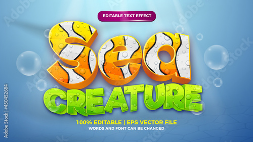 Editable text effect - under water cute cartoon style 3d template on deep sea background