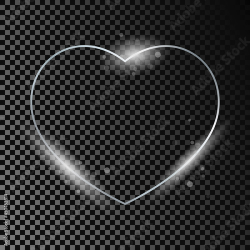 Silver glowing heart shape frame with sparkles