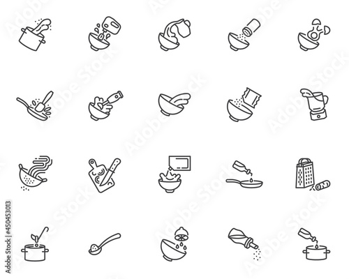 Cooking instruction line icons set