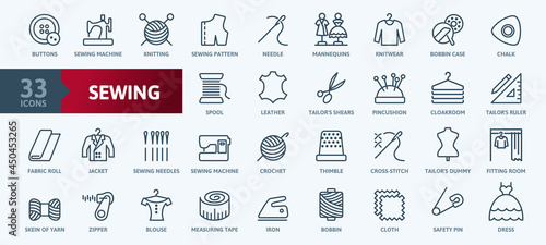 Tableau sur toile Sewing equipment and needlework  - thin line web icon set