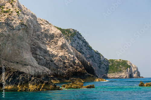 rocky coast of greek island and sea view, landscape greece view from boat