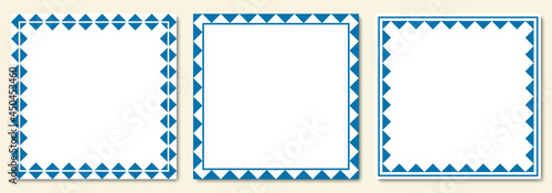 Oktoberfest border or frame set with blue color. Bavarian festival background template. Vector illustration.