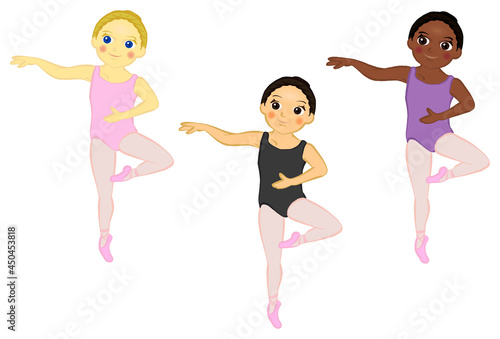 Illustration of a girl doing a basic lesson in ballet passe