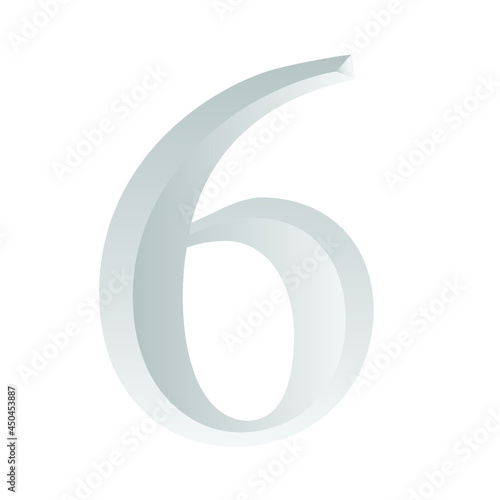 Silver Number Six Vector Illustration With Gradient Isolated On White Background.