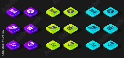 Set Hammer and sickle USSR, Christmas mitten, Kankles, Calendar 12 june, Snowflake and Accordion icon. Vector