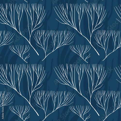 Vector seamless sea style patterns with corals and seaweeds. Abstract seamless background.