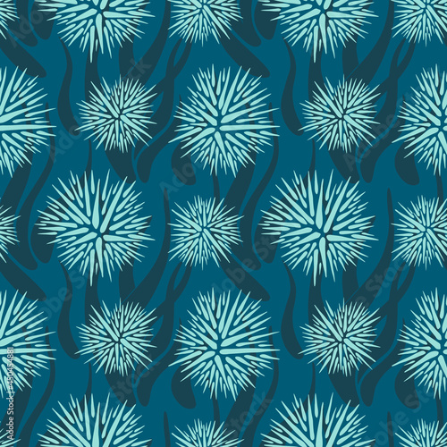Vector seamless sea style patterns with corals and seaweeds. Abstract seamless background.