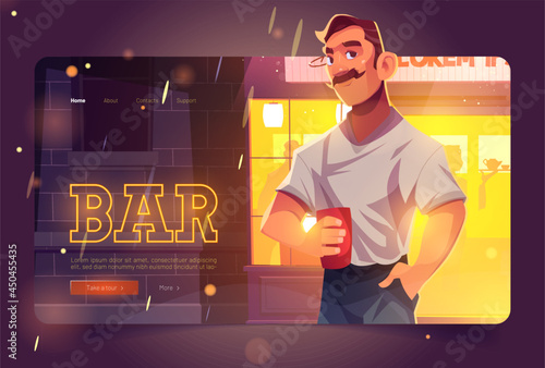 Bar website with man on background of pub front