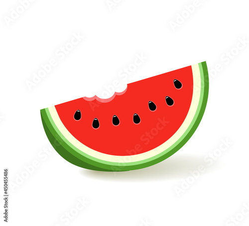 Realistic illustration watermelon piece. Half watermelon with seeds,
