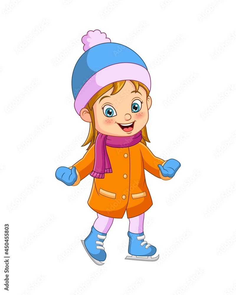 Cute little girl in winter clothes playing ice skating Cute little girl in winter clothes playing ice skating