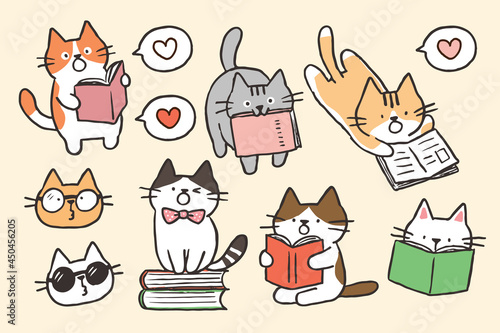 Vector Collection of 'Book Lover' Cat Illustration on Isolated Background