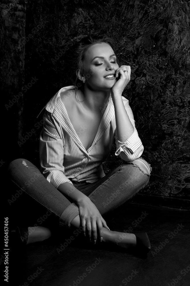 Studio portrait of a dreaming woman with closed eyes Studio portrait of a dreaming woman with closed eyes