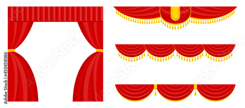 Curtains with lambrequins on the stage of the theater, concert hall.