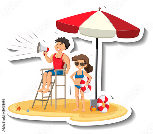 Life guard holding megaphone at the beach