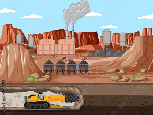 Landscape of coal mine industry with underground