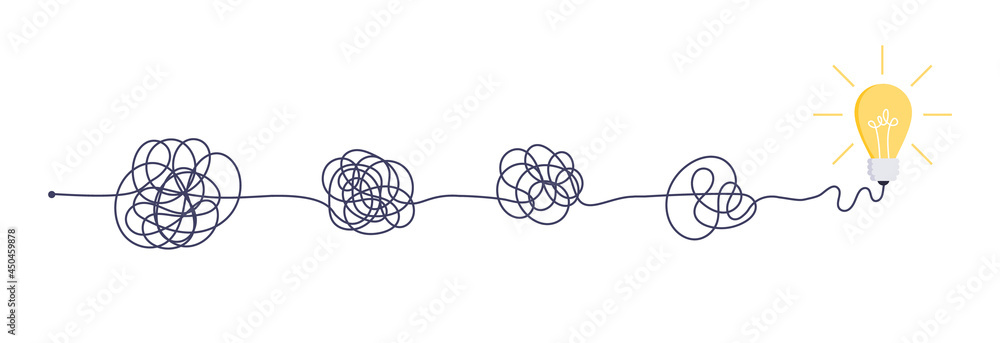 Complex easy simple way from start to idea. Chaos simplifying, problem ...